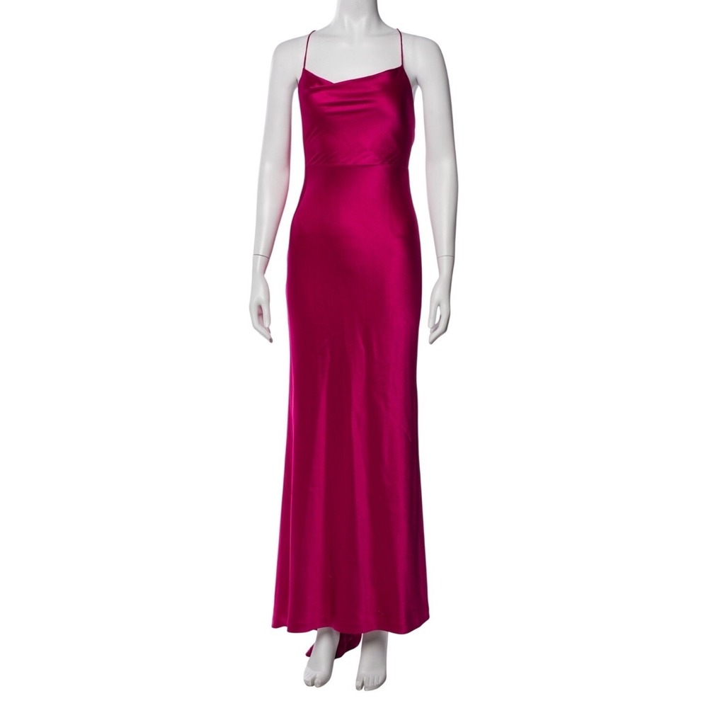 Alice + Olivia Raspberry Pink Satin Cowl Neck Lace Up Maxi Dress Size 0 NEW